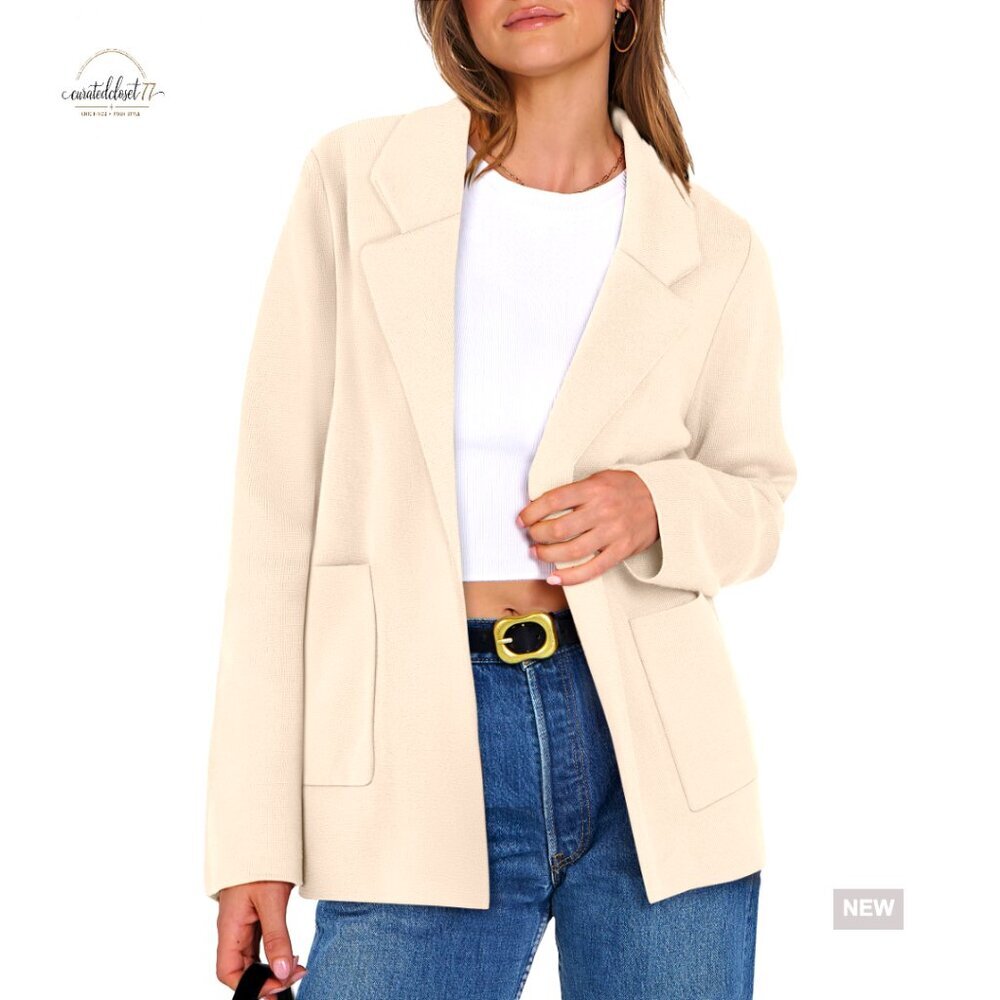Chunky Knit Cardigan Blazer Jacket Loose Fit Long Sleeve Pockets